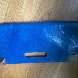 Charles David Blue Leather Clutch Silver Hardware Modern Evening Bag
